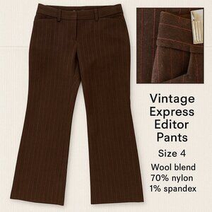 Vintage Express Editor Pants 4 Brown Pink Pinstripe Wool Blend Y2K Career Chic